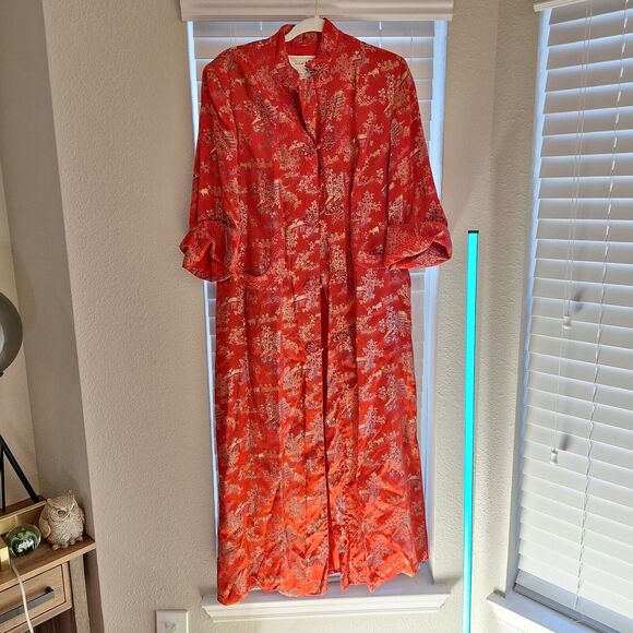 VINTAGE Peony Brand Red Kimono Womens Size 38 Frog Button Shanghai China - Picture 1 of 12